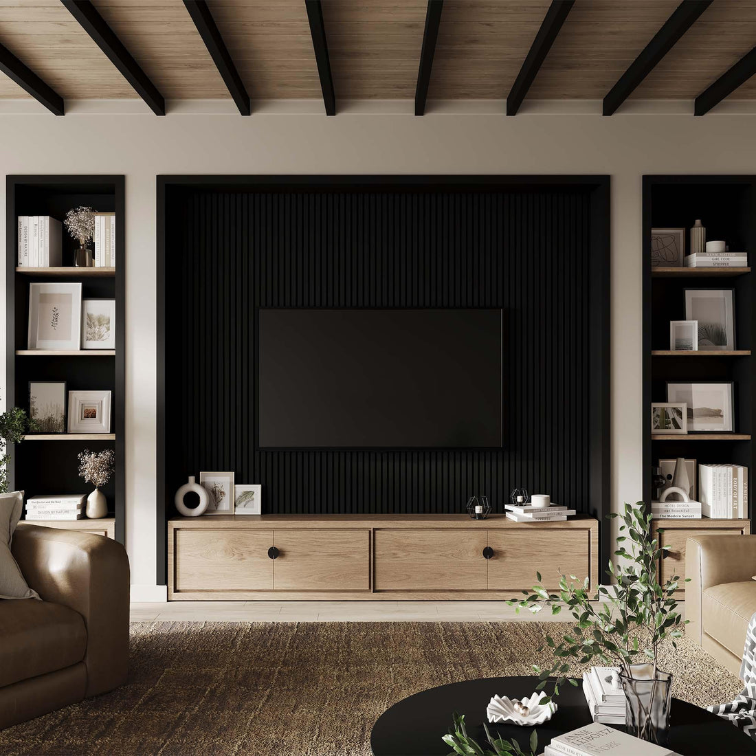 Luxury American  Black Color (PVC) Acoustic Slat Wood Wall Panels
