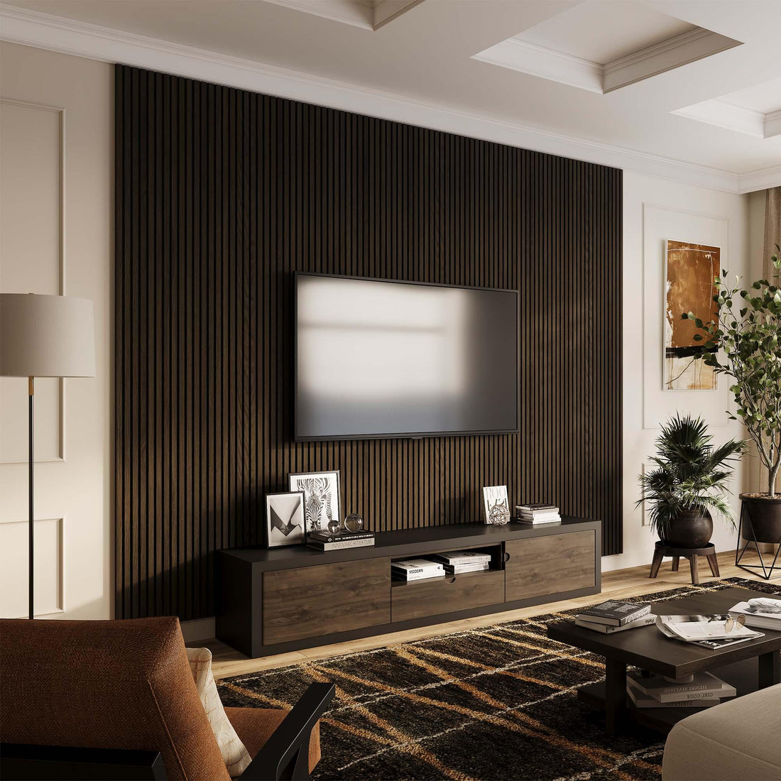 Luxury American Smoked Oak Acoustic Slat Wood Wall Panels