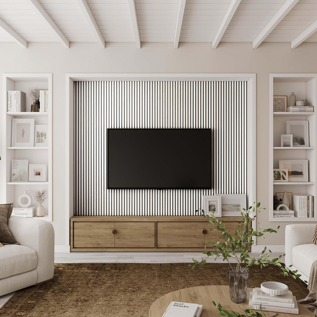 Luxury American White (PVC, Black Felt) Acoustic Slat Wood Wall Panels