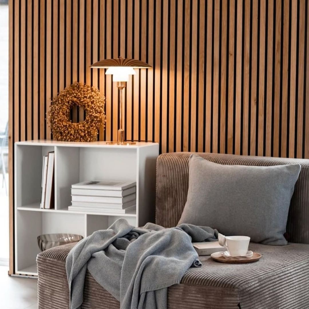 Wood Slat Panels in a living room interior