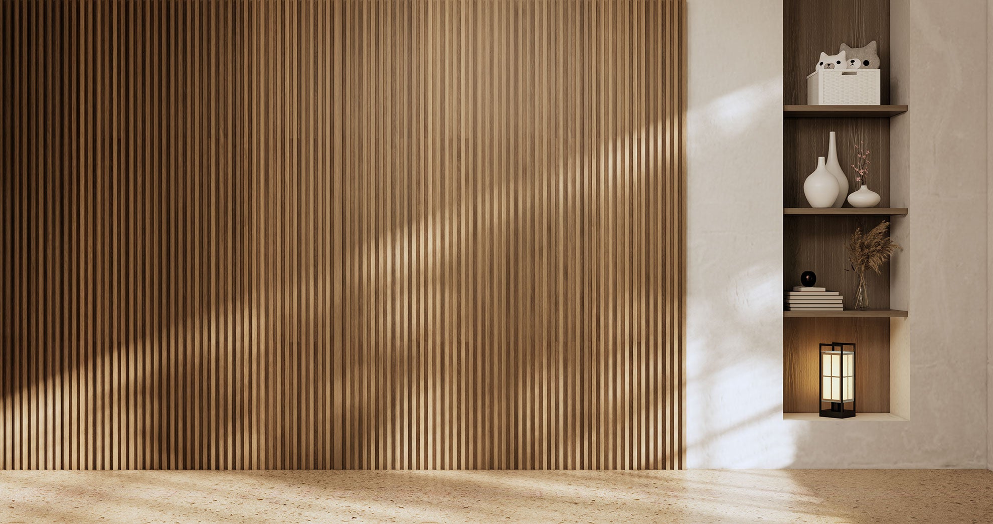 Simple design of the hall with Wooden Slat Panels